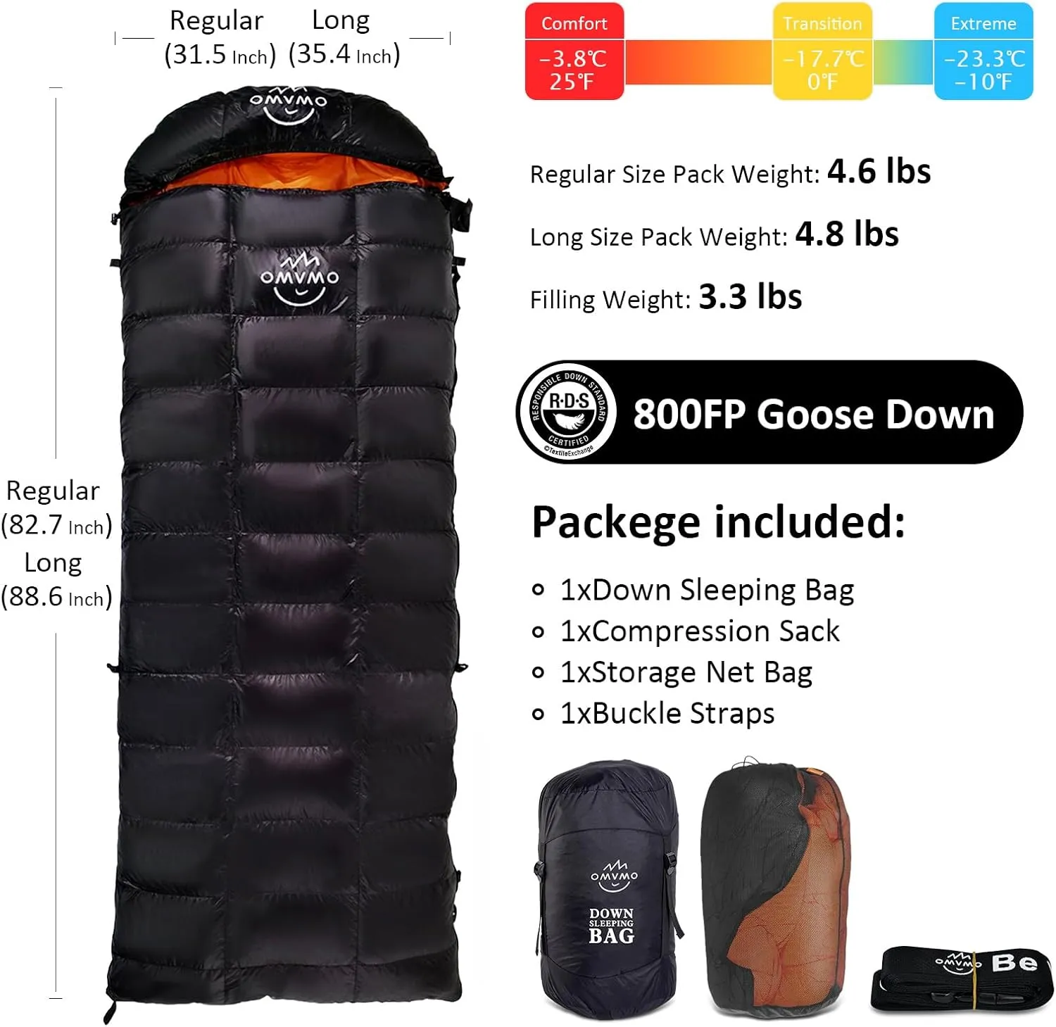 -10°F 0°F Goose Down Sleeping Bag for Adults,800 Fill Power,Ultralight Wearable 4 Season Cold Weather Rectangle Sleeping Bag for Camping Hiking,Can be Used as a Down Blanket or Cloak