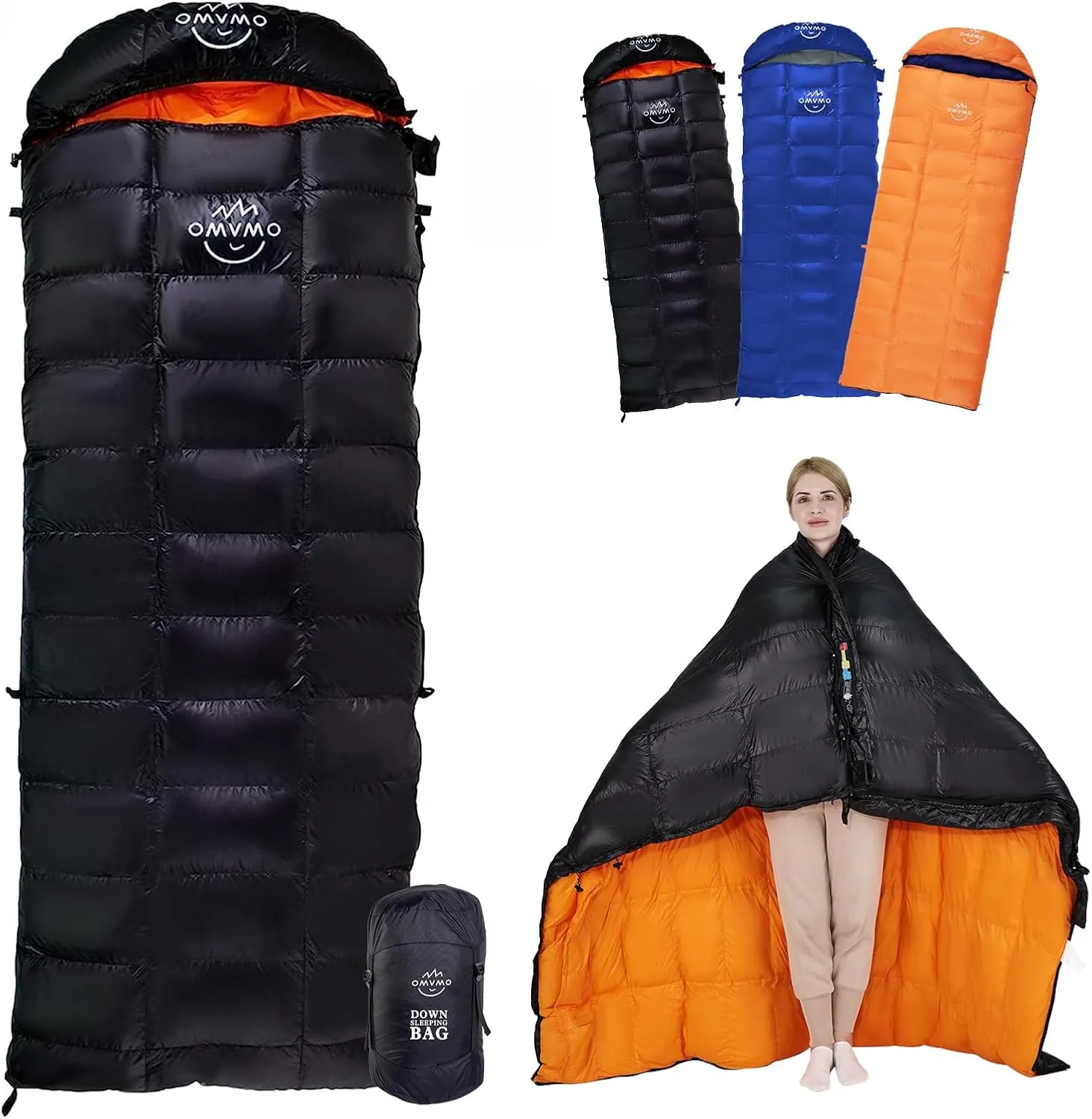 -10°F 0°F Goose Down Sleeping Bag for Adults,800 Fill Power,Ultralight Wearable 4 Season Cold Weather Rectangle Sleeping Bag for Camping Hiking,Can be Used as a Down Blanket or Cloak