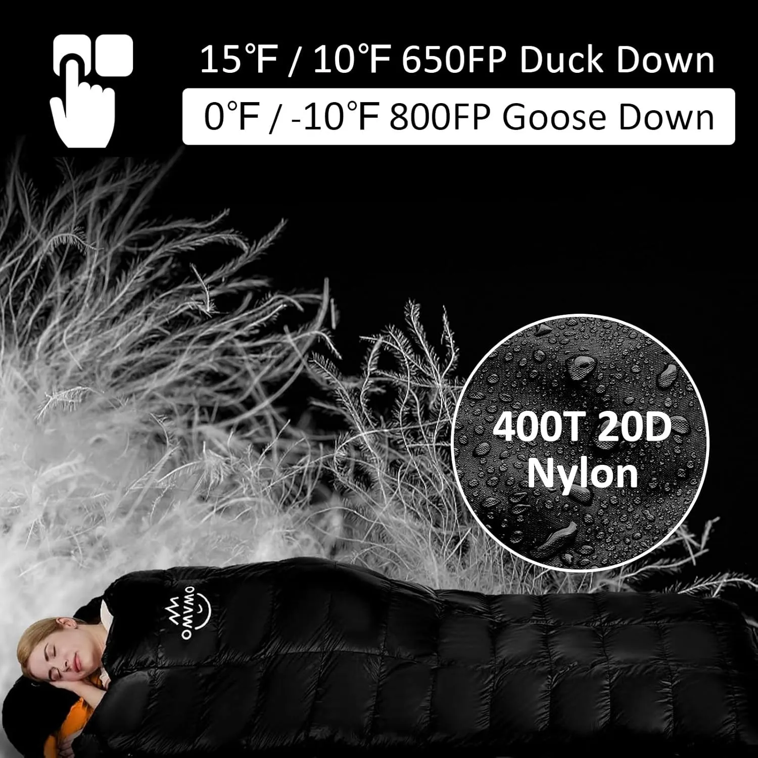-10°F 0°F Goose Down Sleeping Bag for Adults,800 Fill Power,Ultralight Wearable 4 Season Cold Weather Rectangle Sleeping Bag for Camping Hiking,Can be Used as a Down Blanket or Cloak