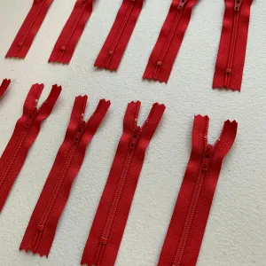 10 pc 10" 14" YKK nylon coil closed bottom zipper red