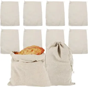 10 Pcs Linen Bread Bags for Homemade Container, 12'' x 16'' Reusable Storage, Large Burlap Drawstring for Artisan Bread (Unbleached)