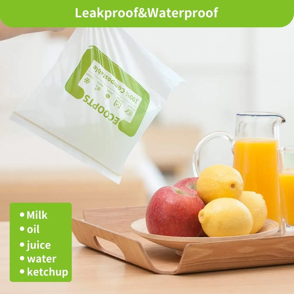 100% Compostable Sandwich Zip Bag | ECO-Friendly Food Storage Bags | Freezer Bag | Plant-Based BPA-free | Seal well for Fruit,Food and Snack (2, Medium)