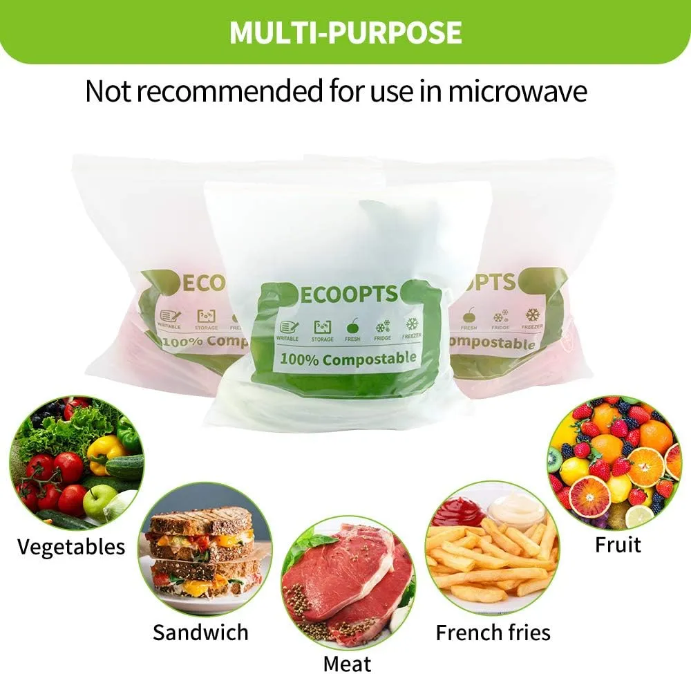 100% Compostable Sandwich Zip Bag | ECO-Friendly Food Storage Bags | Freezer Bag | Plant-Based BPA-free | Seal well for Fruit,Food and Snack (2, Medium)