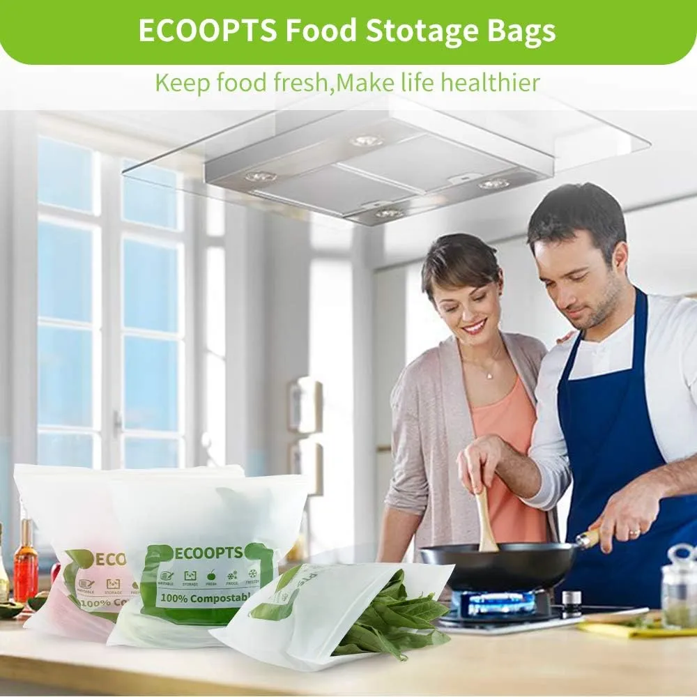 100% Compostable Sandwich Zip Bag | ECO-Friendly Food Storage Bags | Freezer Bag | Plant-Based BPA-free | Seal well for Fruit,Food and Snack (2, Medium)