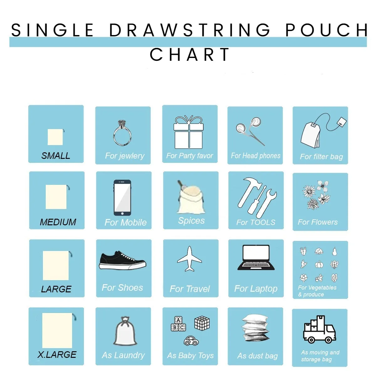 100% Cotton Single Drawstring Pouch for everyday use