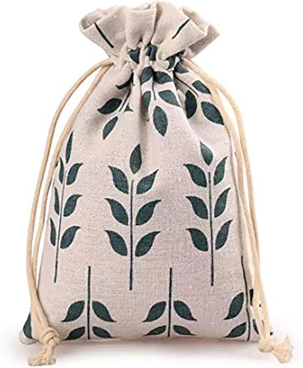 10PCS Burlap Favor Gift Bags with Drawstring and Cotton Lining (13X18CM, Leaf)