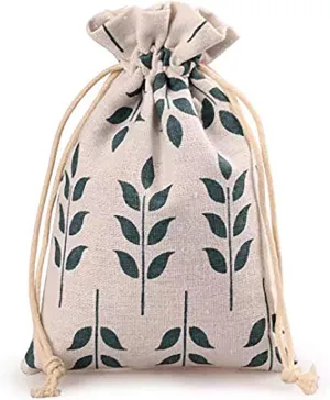 10PCS Burlap Favor Gift Bags with Drawstring and Cotton Lining (13X18CM, Leaf)