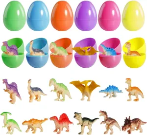 12 Pack Easter Eggs Fillers with Dinosaur Toys, Easter Eggs Prefilled with Mini Dinosaurs, Dinosaur Figures Easter Eggs for Kids Easter Gifts, Egg Hunts, Easter Basket Stuffers, Party Favors (#A)