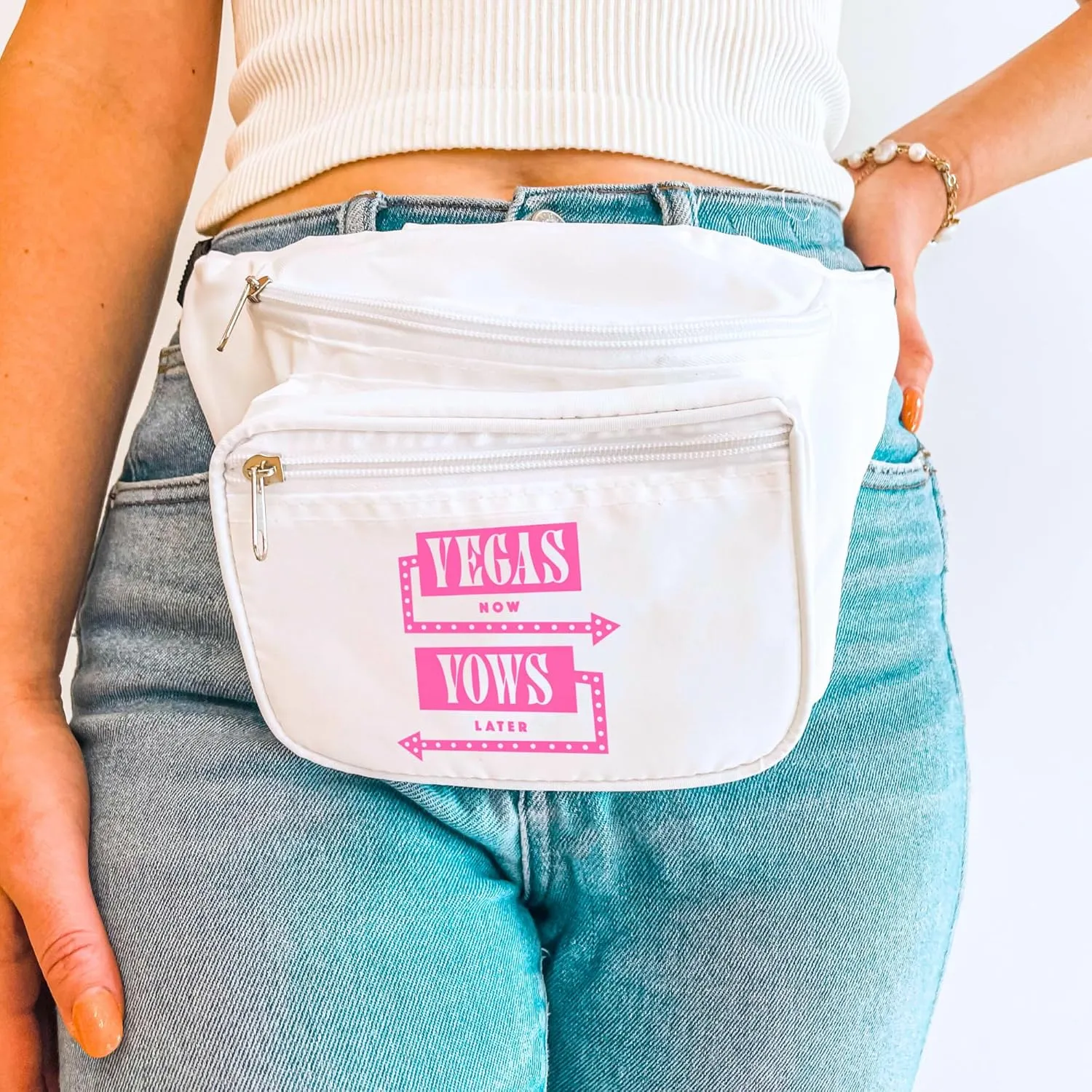12 Pcs Fanny Pack Belt Bags Waist Packs by Stag & Hen | Crossbody 3-Zipper Pockets Adjustable Strap Wallet Phone Holder | Workout Traveling Hiking | "Vegas Now Vows Later" Bachelorette Party Las Vegas Lucky In Love Hangover Kit