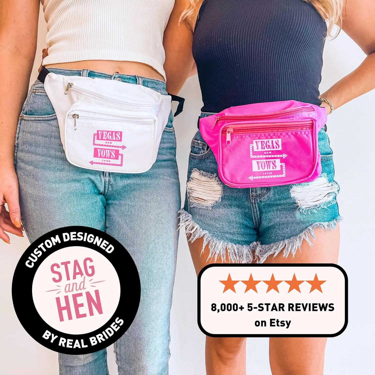 12 Pcs Fanny Pack Belt Bags Waist Packs by Stag & Hen | Crossbody 3-Zipper Pockets Adjustable Strap Wallet Phone Holder | Workout Traveling Hiking | "Vegas Now Vows Later" Bachelorette Party Las Vegas Lucky In Love Hangover Kit