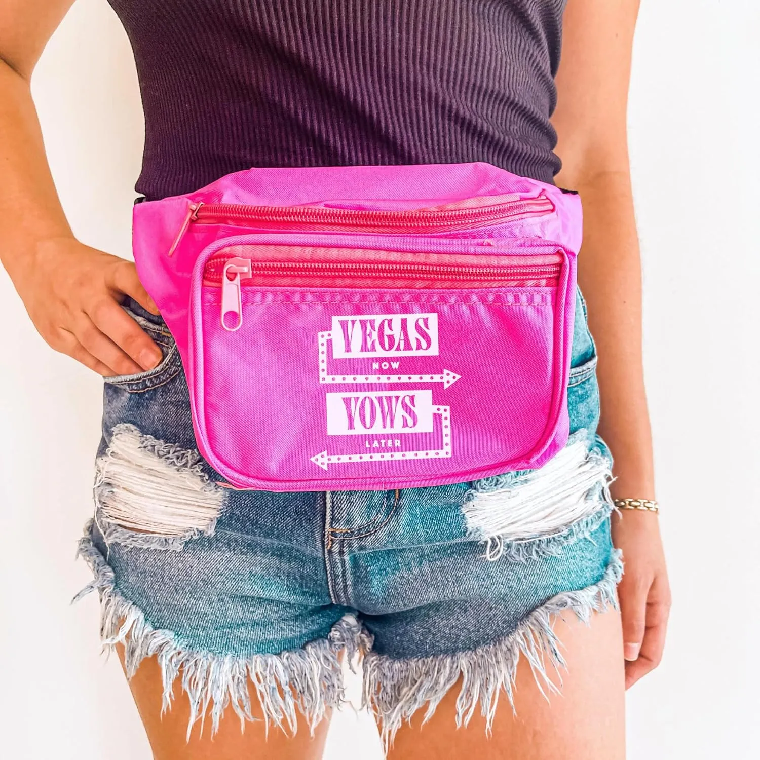 12 Pcs Fanny Pack Belt Bags Waist Packs by Stag & Hen | Crossbody 3-Zipper Pockets Adjustable Strap Wallet Phone Holder | Workout Traveling Hiking | "Vegas Now Vows Later" Bachelorette Party Las Vegas Lucky In Love Hangover Kit