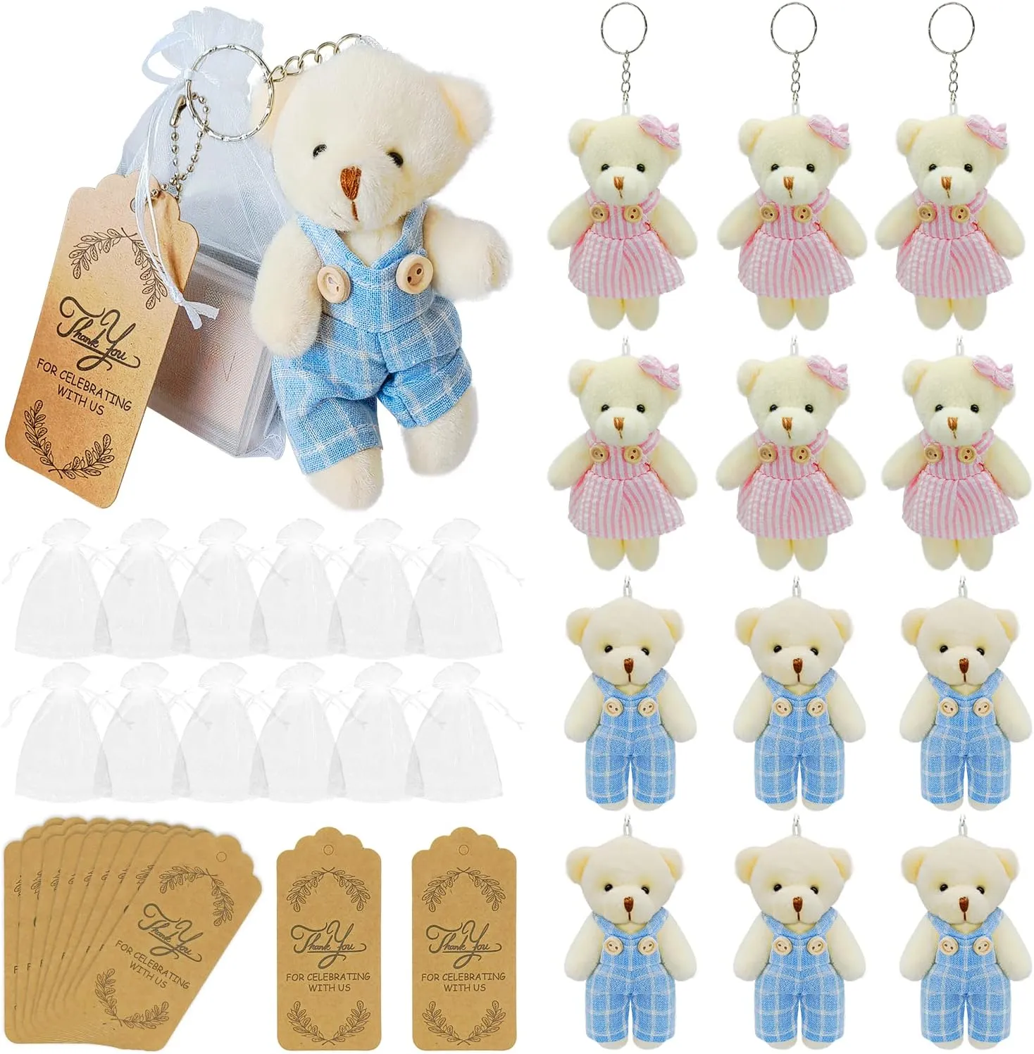 12 set Miniature Teddy Bears , 4.7 Inch Stuffed Mini Couple Jointed Bear for DIY Keychain Souvenirs Birthday Wedding Xmas Decor Party Favor