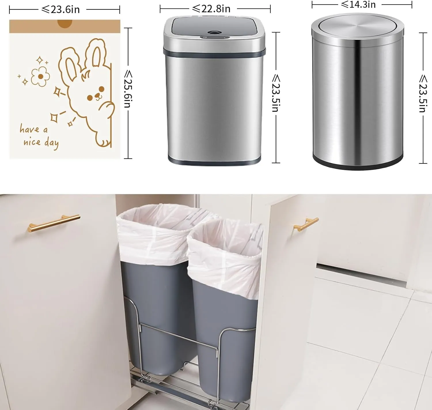 13 Gallon Strong Tall Kitchen Trash Bags, Large Plastic Garbage Bags for Bathroom Office Home Trash Can Bin Liner, White Floral Scent Drawstring 100 Count