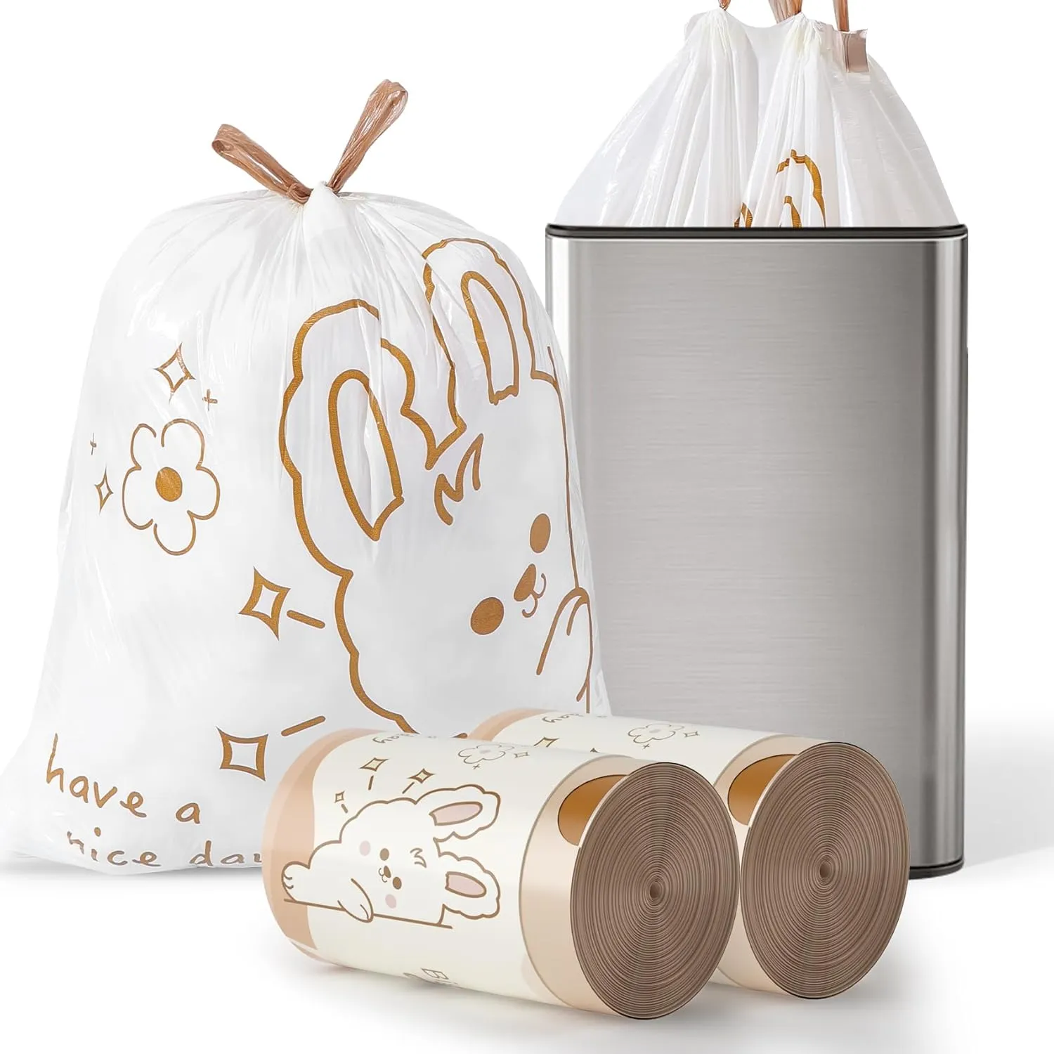 13 Gallon Strong Tall Kitchen Trash Bags, Large Plastic Garbage Bags for Bathroom Office Home Trash Can Bin Liner, White Floral Scent Drawstring 100 Count