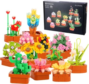 1403 PCS 3.6mm Mini Succulent Flower Building Blocks Set - 12 Pack Creative Plant Toys for Home Decor, Adults & Kids Ages 10 , Party Favors, Birthday Gifts