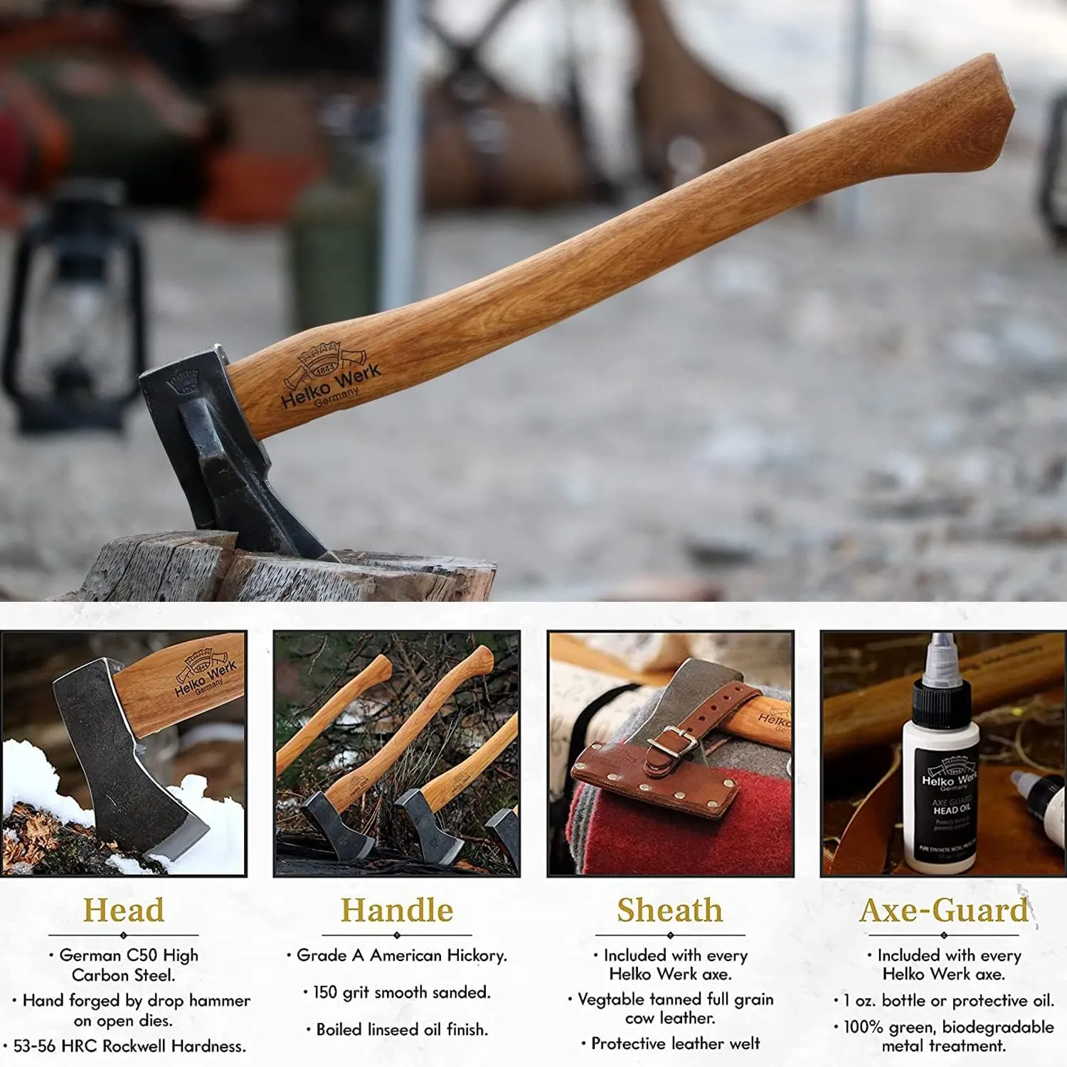 1844 Helko Werk Germany Traditional Mini Spalter - Made in Germany Compact Splitting Axe, Small Wood Splitting Hatchet - Head 2-1/2 lbs, Handle 20 in. (Mini Spalter) #13511