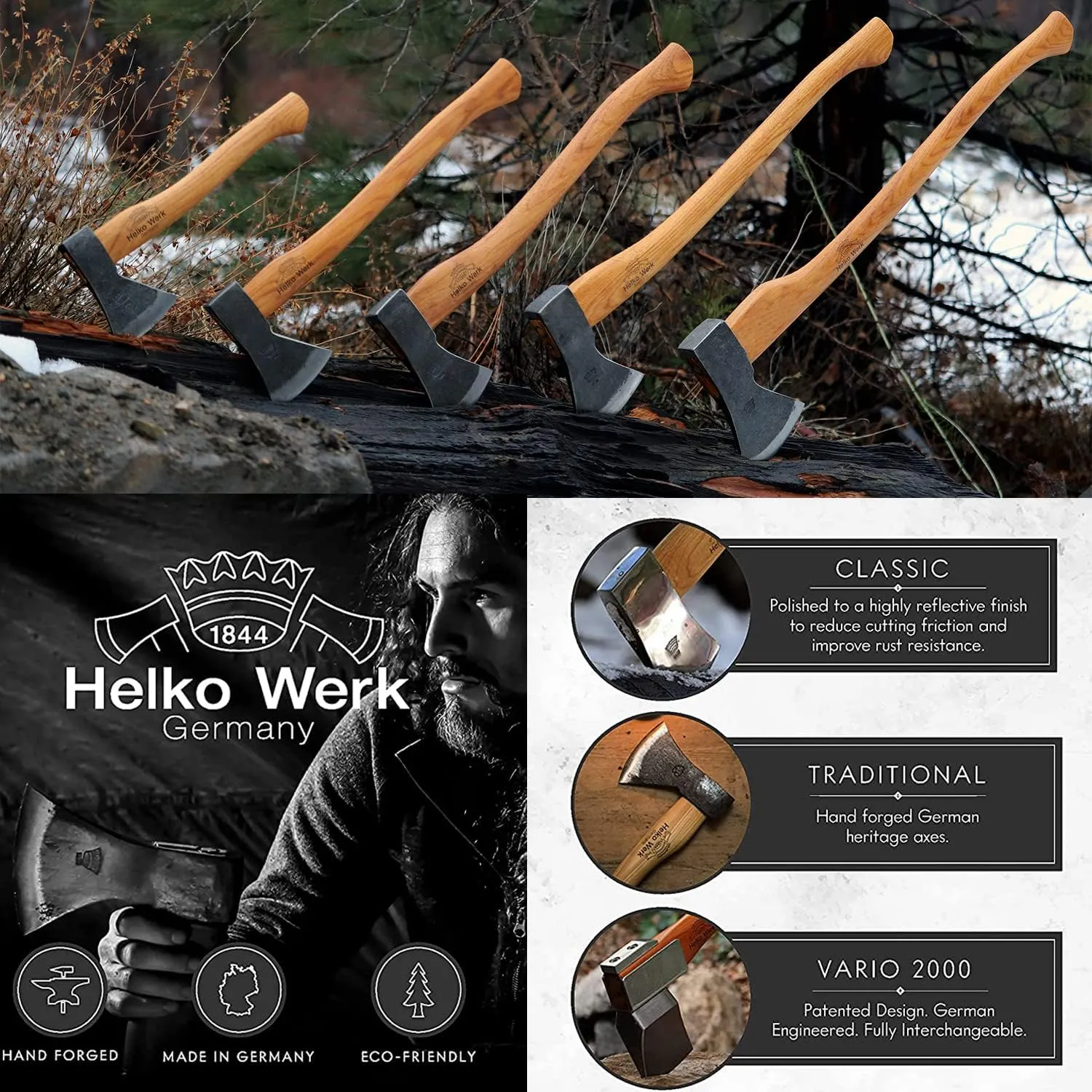 1844 Helko Werk Germany Traditional Mini Spalter - Made in Germany Compact Splitting Axe, Small Wood Splitting Hatchet - Head 2-1/2 lbs, Handle 20 in. (Mini Spalter) #13511