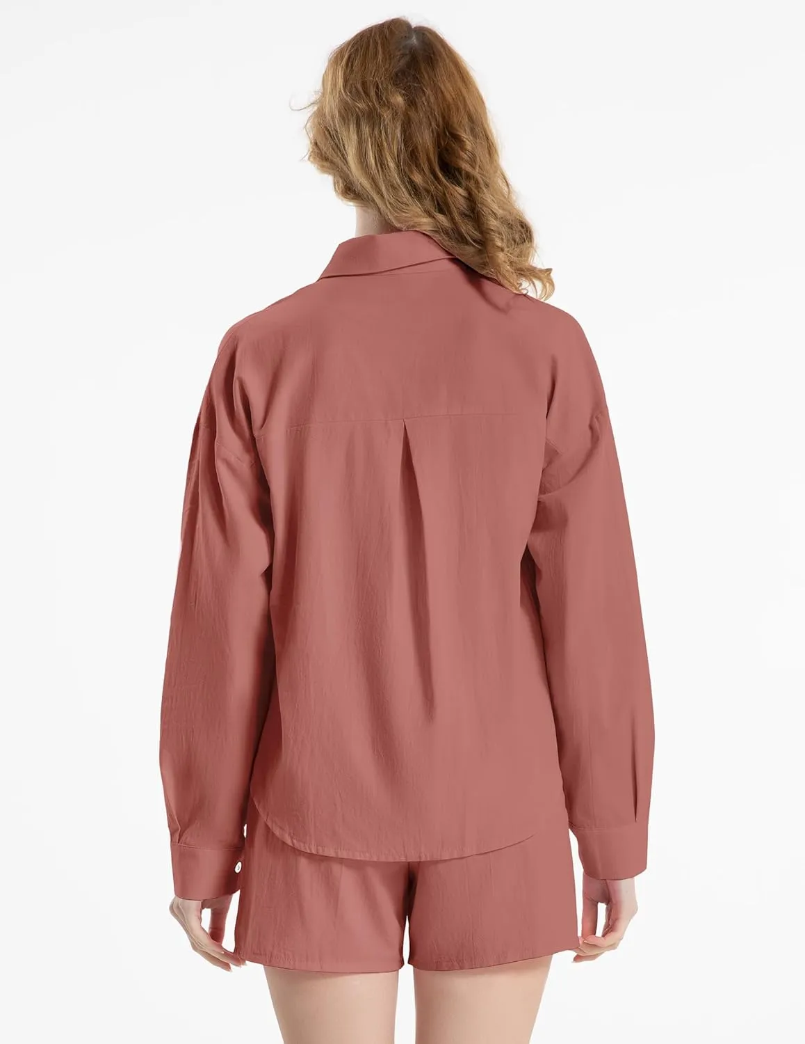 2 Piece Cotton Linen Outfits for Women Lounge Sets Pajama Sets Long Sleeve Shirts with Shorts Summer Tracksuit