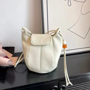 2025 Hot Sale Bucket Type Crossbody Bag – Solid PU with Sewing Thread & Soft Flap Pocket