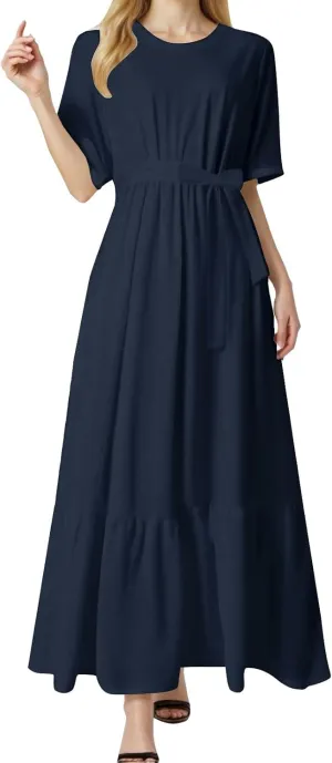 2025 Summer Maxi Dresses for Women Short Sleeve Floral Maxi Dress Trendy High Waist Long Dresses Business Work Dress