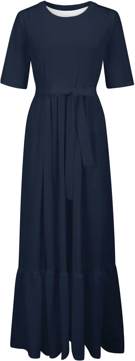 2025 Summer Maxi Dresses for Women Short Sleeve Floral Maxi Dress Trendy High Waist Long Dresses Business Work Dress
