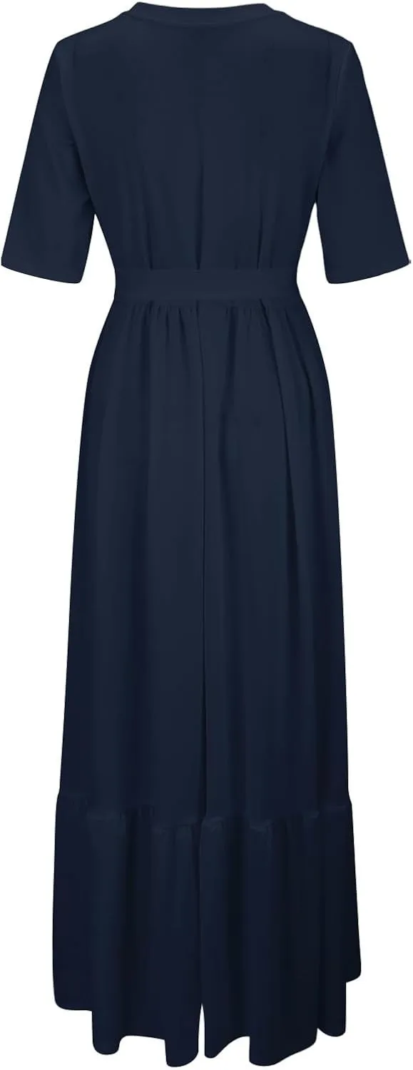 2025 Summer Maxi Dresses for Women Short Sleeve Floral Maxi Dress Trendy High Waist Long Dresses Business Work Dress
