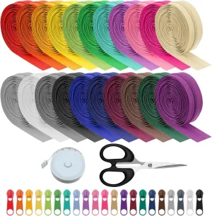 21 Colors #5 Nylon Coil Zippers with 126Pcs Pull Heads, Ruler, Scissor, Assorted Lengths Zippers for Sewing, DIY, Clothes, Purse, Bag, Crafts Supplies, 63 Yards