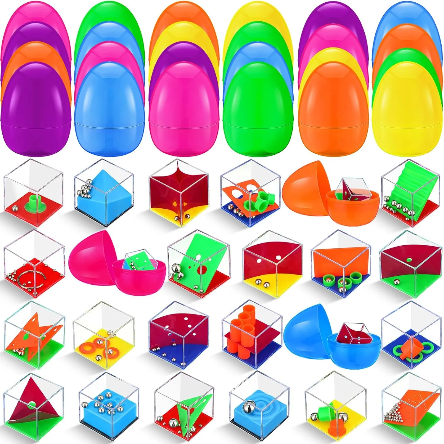 24 Pack Easter Eggs with Maze Cube Puzzle Set Easter Basket Stuffers Ideas Mini 3D Brain Maze Puzzle Party Games for Family Party Gifts for Adults