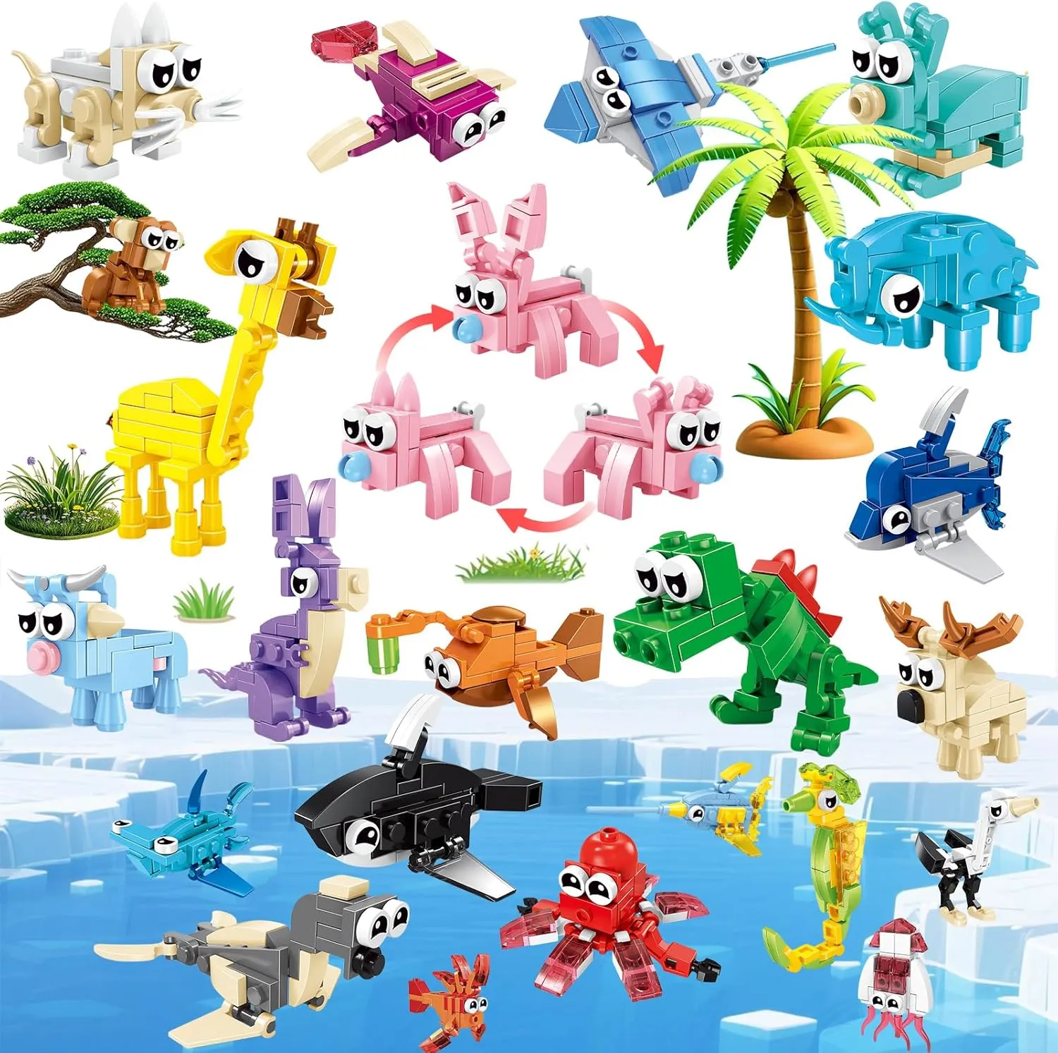24 Pack Party Favors for Kids, Mini Animal Building Blocks Set , Classroom Prizes, STEM Learning Toys,Easter Basket Stuffers, Birthday Gifts