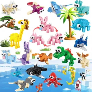 24 Pack Party Favors for Kids, Mini Animal Building Blocks Set , Classroom Prizes, STEM Learning Toys,Easter Basket Stuffers, Birthday Gifts