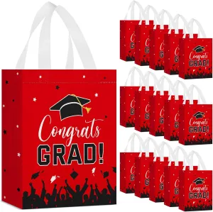 24 Pcs Graduation Gift Bags 2025 Reusable Graduation Bags Bulk with Handles, Nonwoven Congrats Grad Party Favor Tote