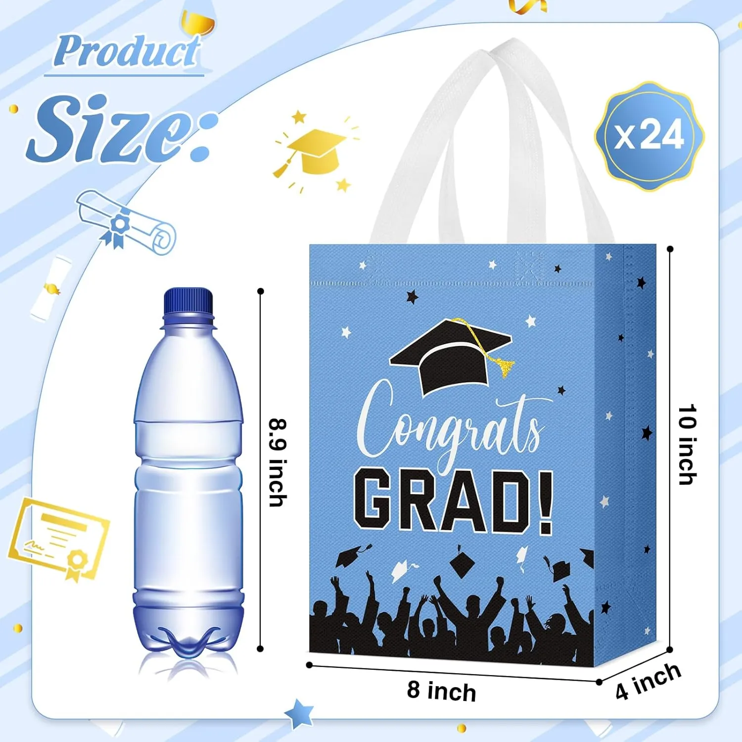 24 Pcs Graduation Gift Bags 2025 Reusable Graduation Bags Bulk with Handles, Nonwoven Congrats Grad Party Favor Tote