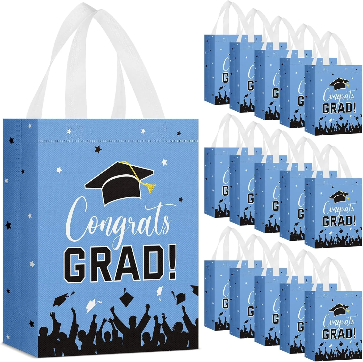 24 Pcs Graduation Gift Bags 2025 Reusable Graduation Bags Bulk with Handles, Nonwoven Congrats Grad Party Favor Tote