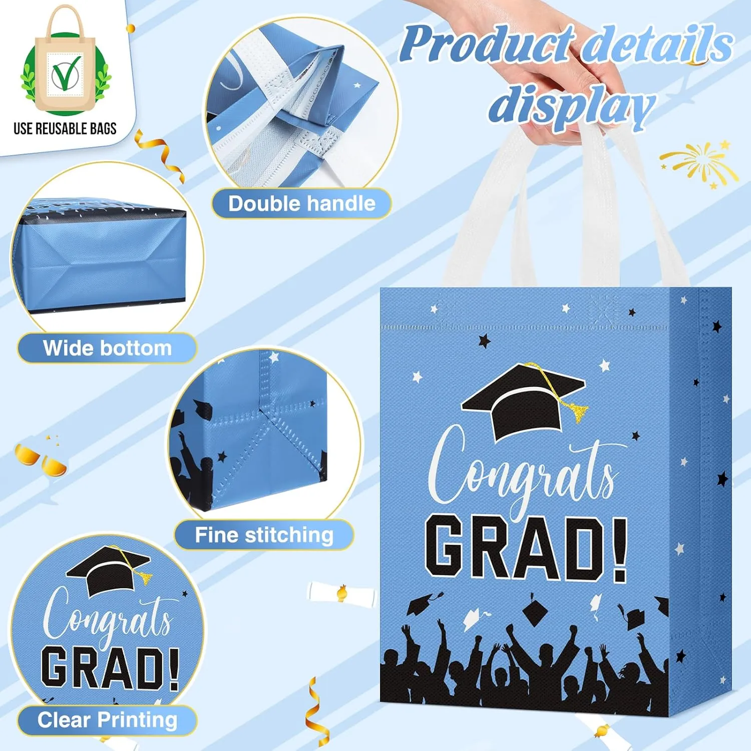 24 Pcs Graduation Gift Bags 2025 Reusable Graduation Bags Bulk with Handles, Nonwoven Congrats Grad Party Favor Tote