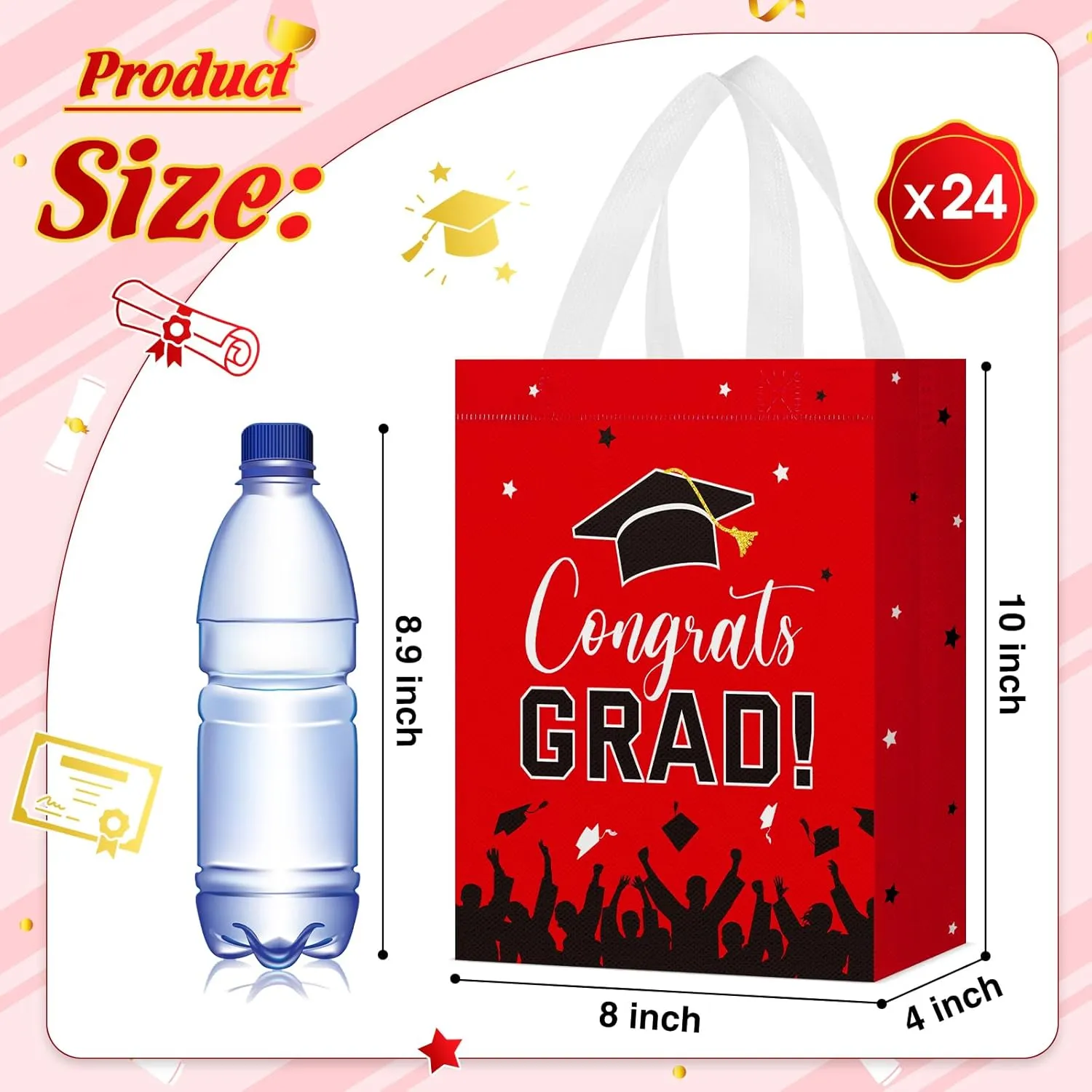 24 Pcs Graduation Gift Bags 2025 Reusable Graduation Bags Bulk with Handles, Nonwoven Congrats Grad Party Favor Tote