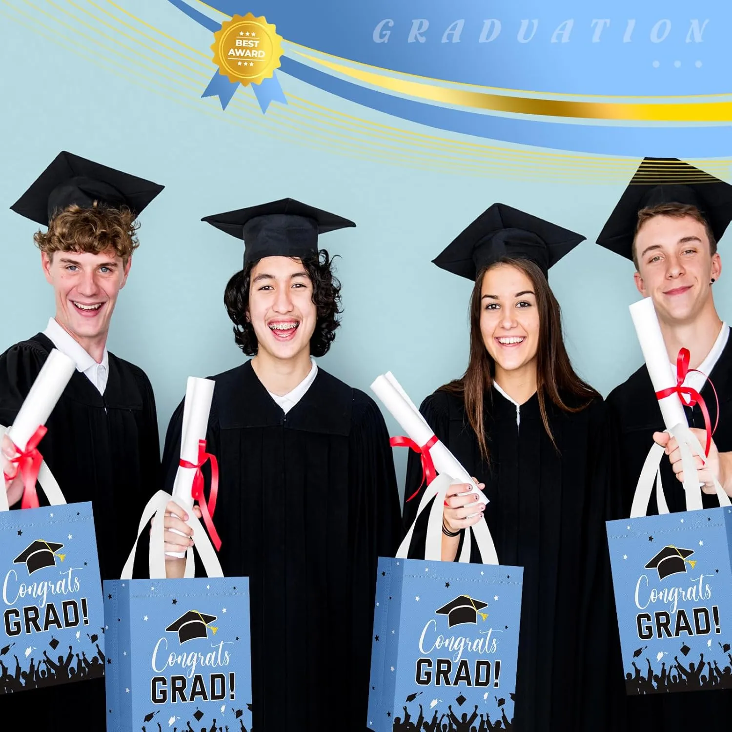 24 Pcs Graduation Gift Bags 2025 Reusable Graduation Bags Bulk with Handles, Nonwoven Congrats Grad Party Favor Tote