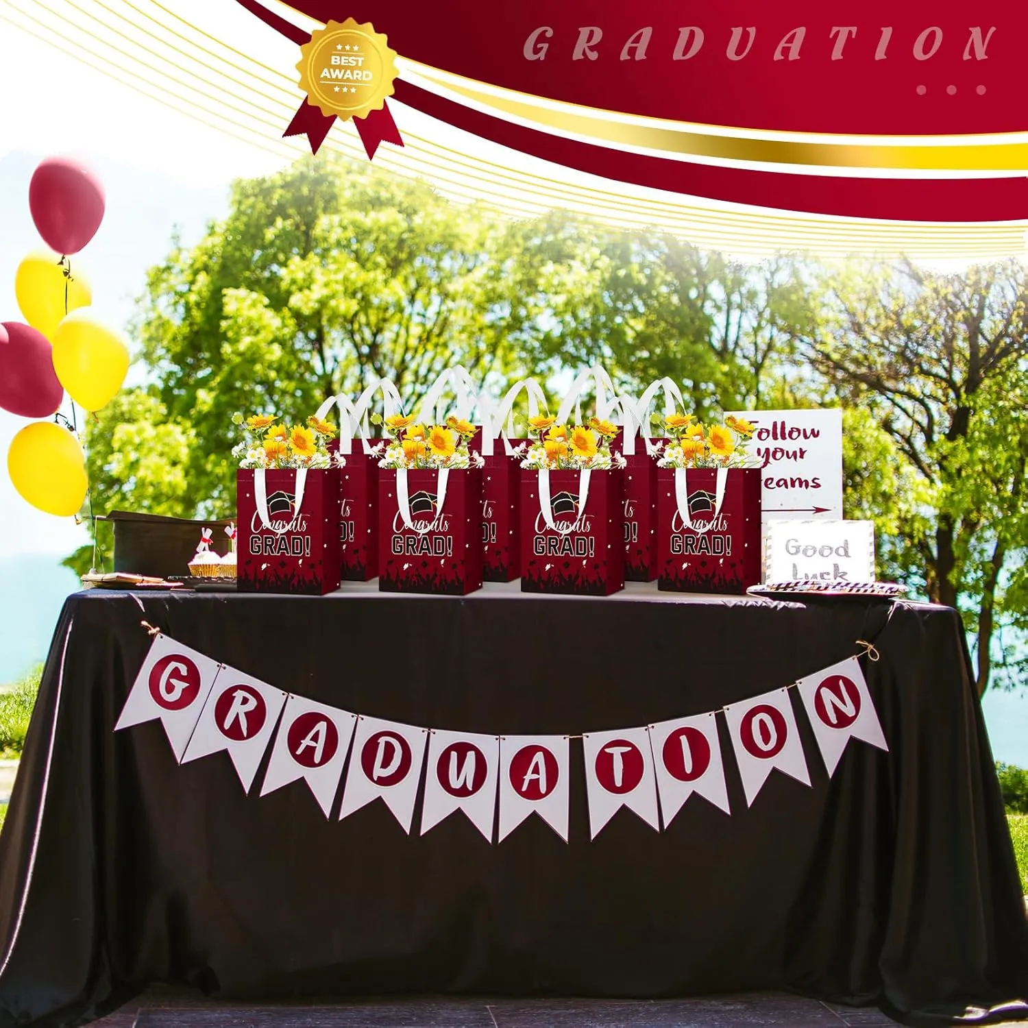 24 Pcs Graduation Gift Bags 2025 Reusable Graduation Bags Bulk with Handles, Nonwoven Congrats Grad Party Favor Tote
