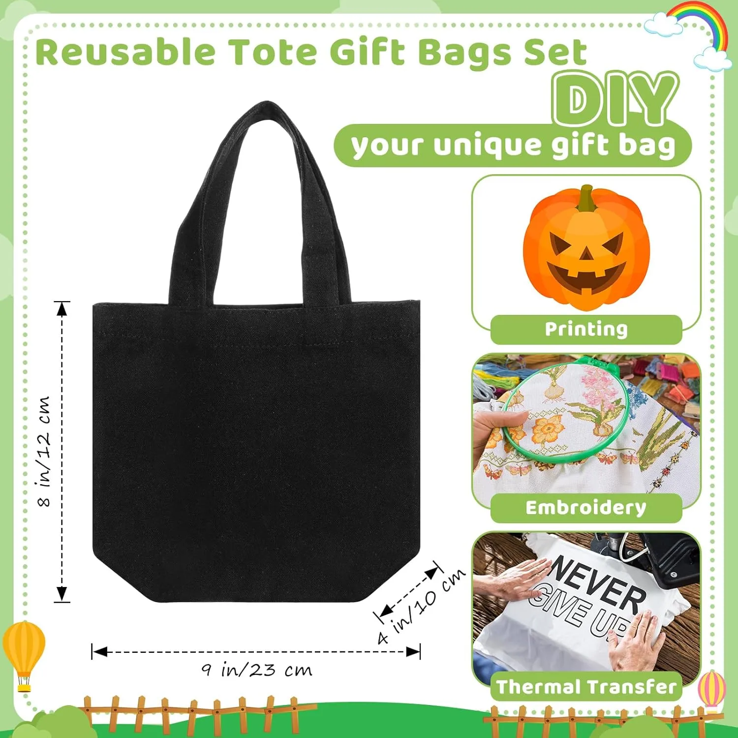 24 Pcs Mini Canvas Tote Bags Small Tote Bags Bulk Reusable Gift with Handles for Crafts DIY Grocery, 9 x 8 x 4 Inches