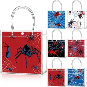 24 Pcs Spider Clear PVC Gift Bags with Handles spider themed Candy Treat Tote Gift Party Favors Bags for Birthday Party Supplies(Spider)