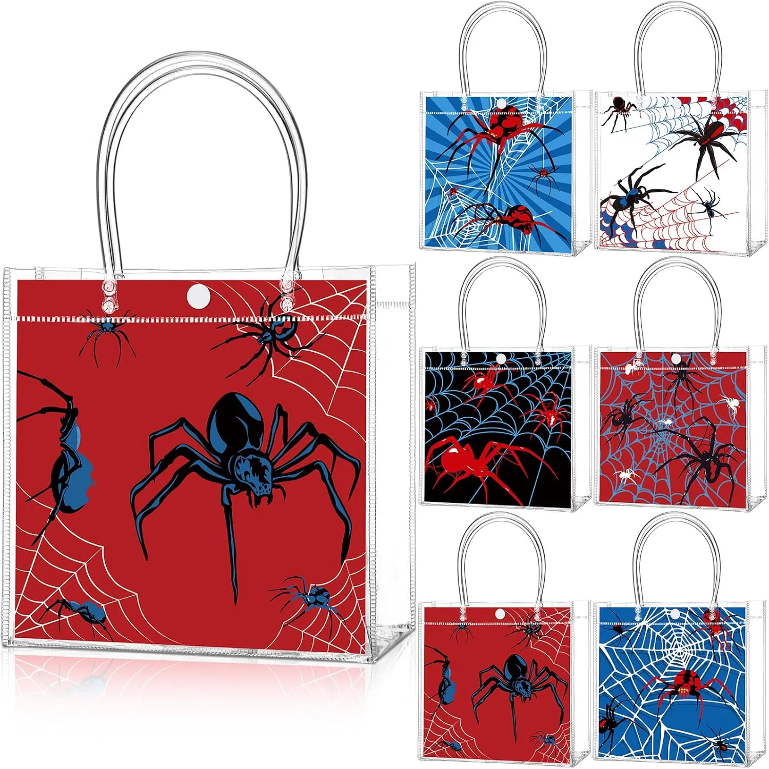 24 Pcs Spider Clear PVC Gift Bags with Handles spider themed Candy Treat Tote Gift Party Favors Bags for Birthday Party Supplies(Spider)