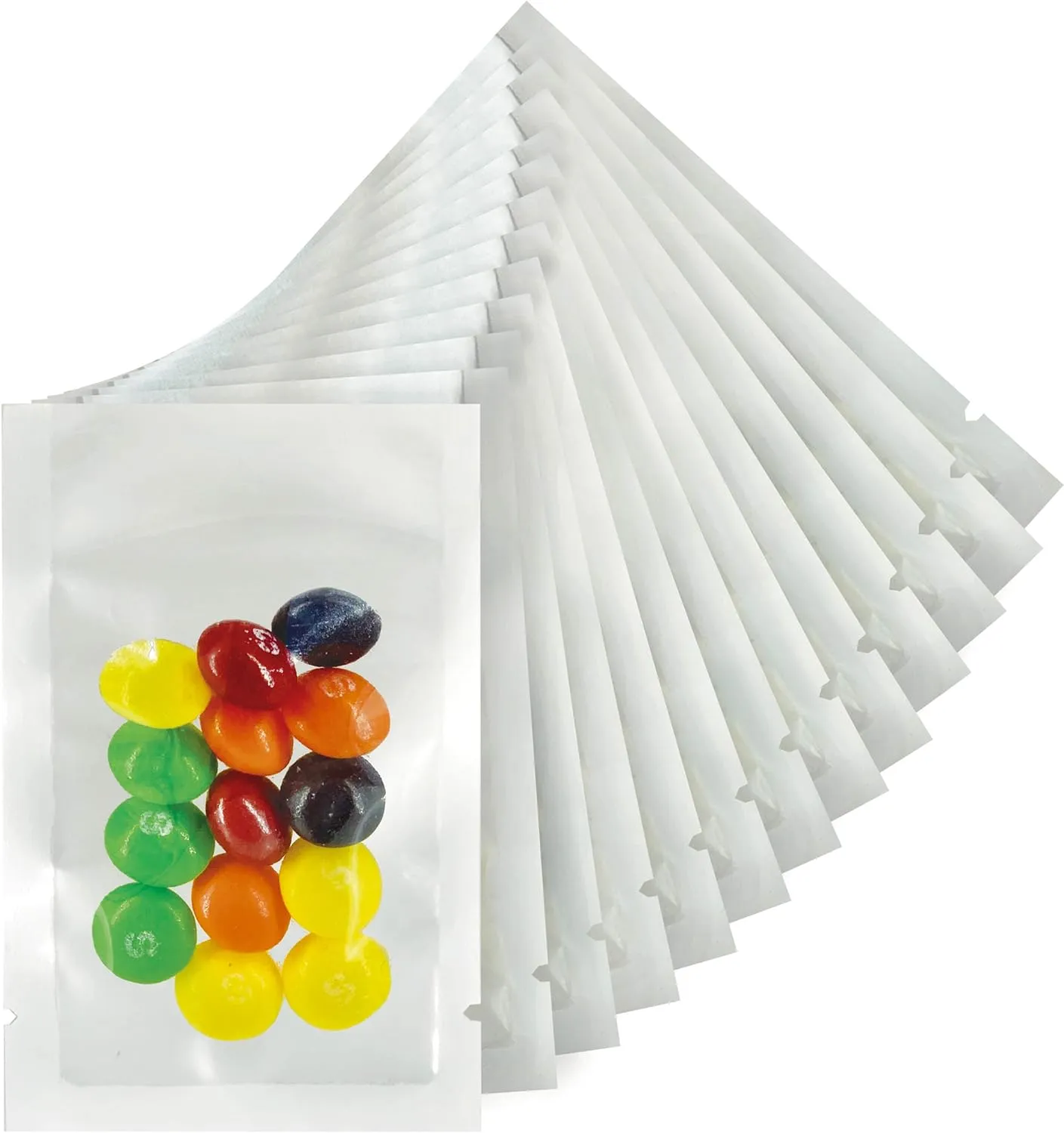 250 Count Mylar Heat Seal Bags - White and Clear Vacuum Seal Bags for Food Packaging and Samples - Small Flat Sealable With Tear Notch (2.5 x 3.5 Inch)