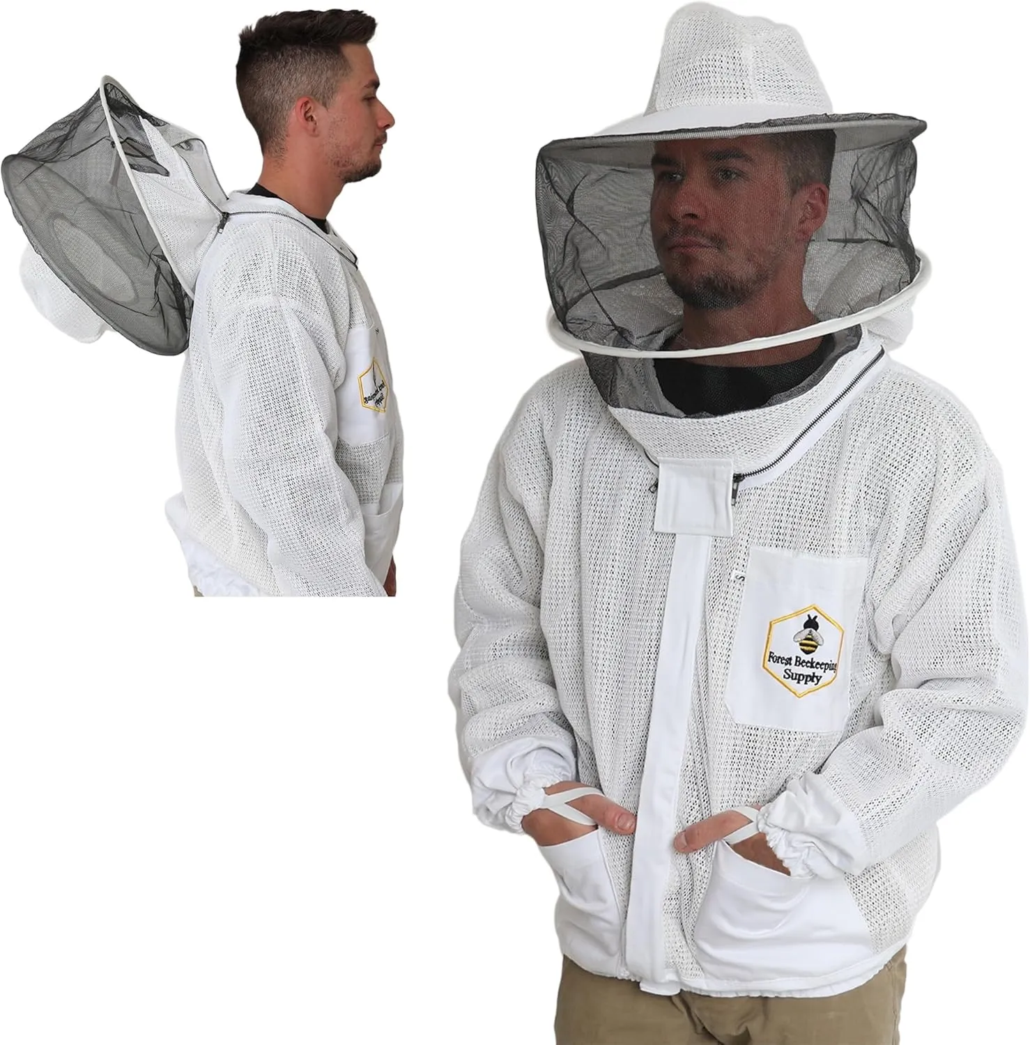 3 layer Ultra Ventilated Beekeeping Jacket for men and women with Round Veil Hood, Vented Premium Beekeeper Jackets for Professional, Commercial, and Beginner Beekeepers (3XL)