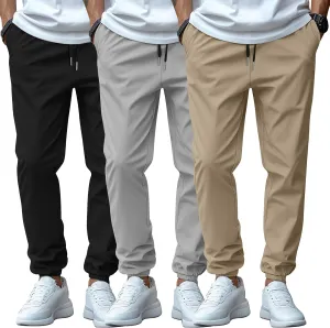 3 Pack Men's Casual Jogger Pants, Cotton Drawstring Sweatpants with Pockets Hiking Outdoor Athletic Joggers