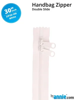 30" Handbag Zippers - Double-slide White