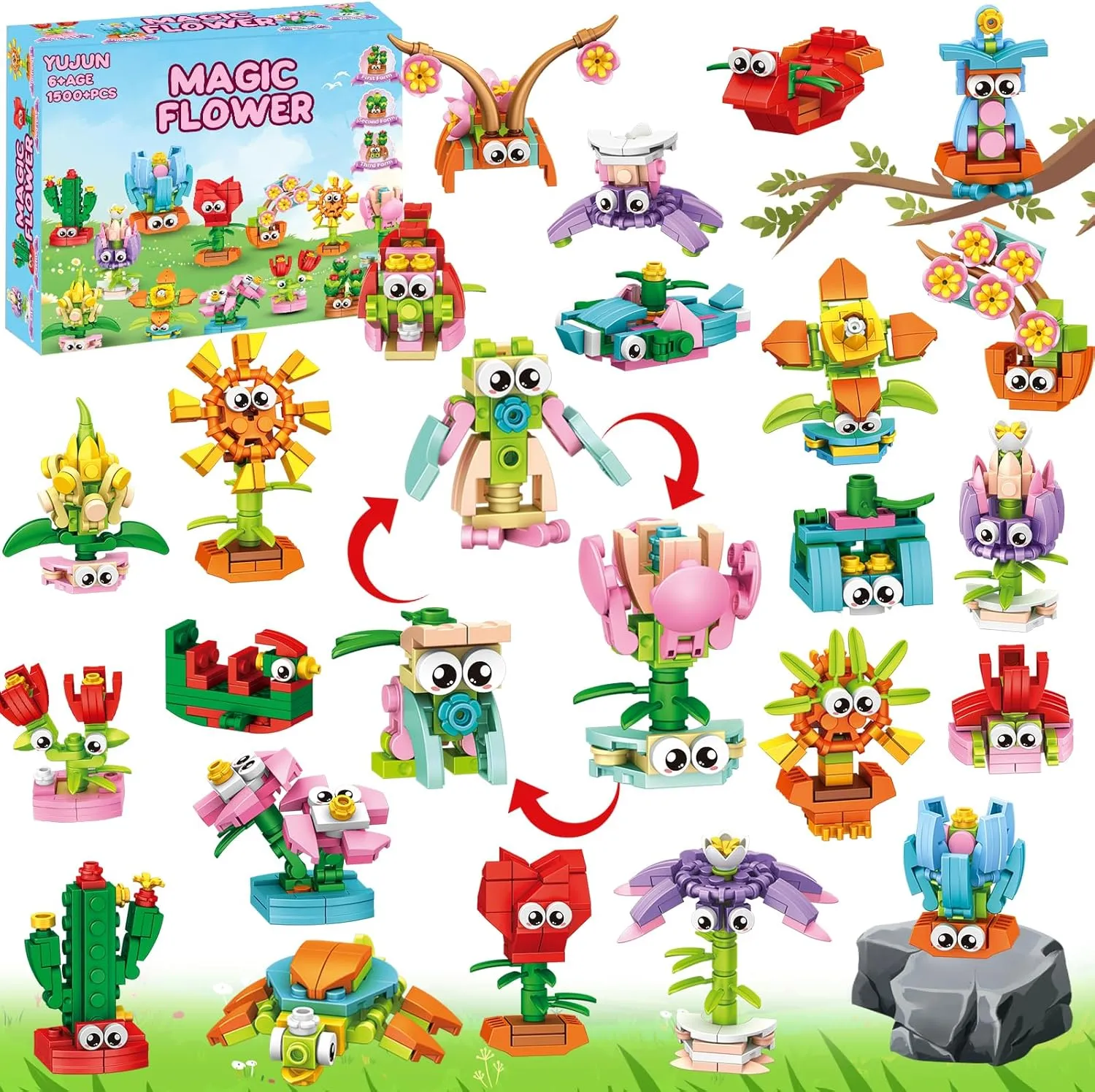 36 Pack Party Favors Building Blocks for Kids,Flowers Bouquets Building Toys DIY Unique Bricks Mini Animals Toys for Boys Girls Goodie Bags Stocking Stuffers Holiday Birthday Gifts Classroom Prizes