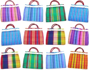 36 Pcs Small Mexican Tote Mercado Bags 7.5 inch by 7.5 inch, Assorted Colors High Thread Mesh - Mini Mexican Mercado Candy Bags