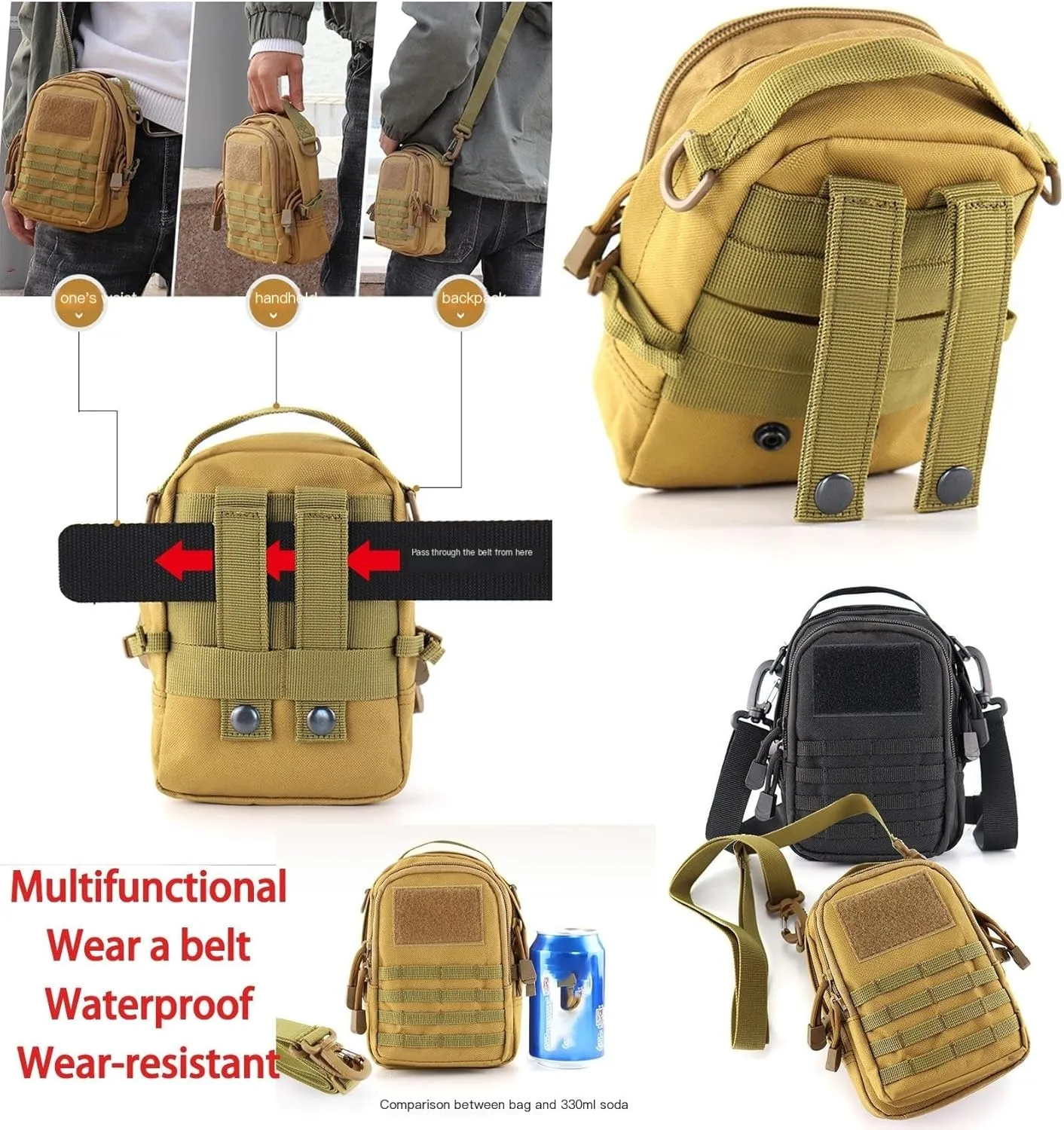3pcs Tactical Waist Bags, Mini Waterproof Nylon Crossbody Portable Pocket Universal Utility Gadget Waist Pouches for Cigarette Cases Boxs,lighters Holder,Sports, Hiking, Camping, Traveling