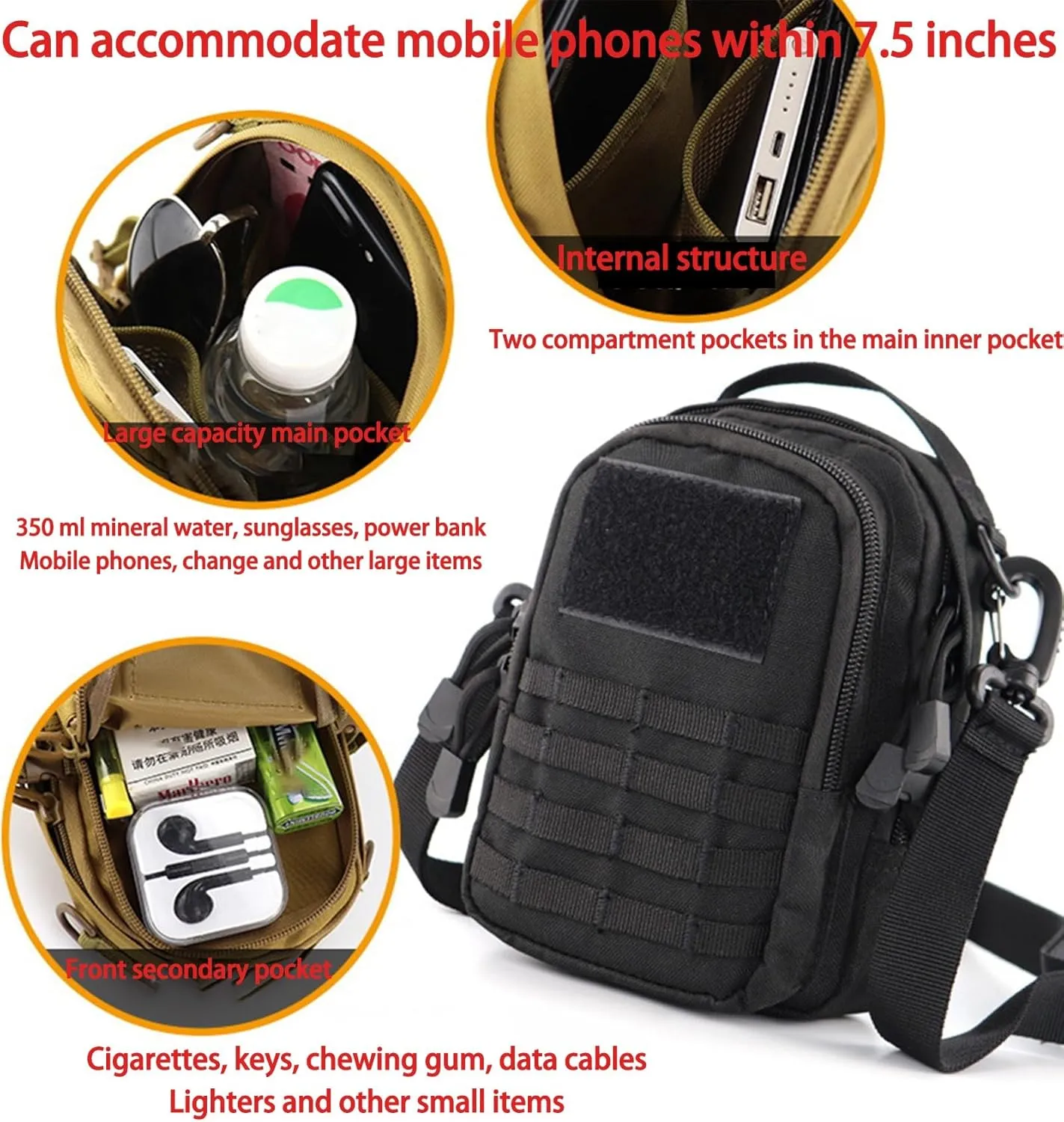3pcs Tactical Waist Bags, Mini Waterproof Nylon Crossbody Portable Pocket Universal Utility Gadget Waist Pouches for Cigarette Cases Boxs,lighters Holder,Sports, Hiking, Camping, Traveling