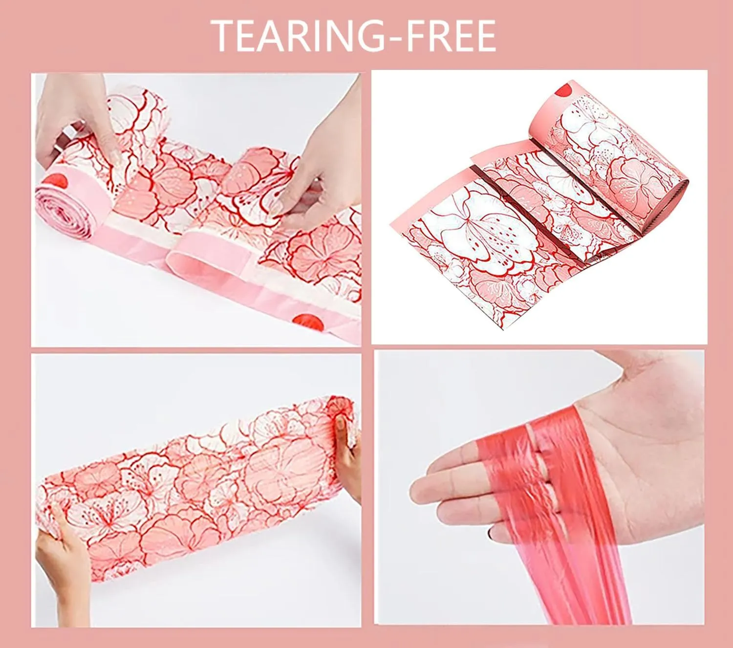 4 Gallon Small Trash Bags No-Tearing Drawstring 1.1 Mil Thick - Red Flowers 90 Count Small Garbage Bags for Bathroom Kitchen Toilet Home Office and Bedroom