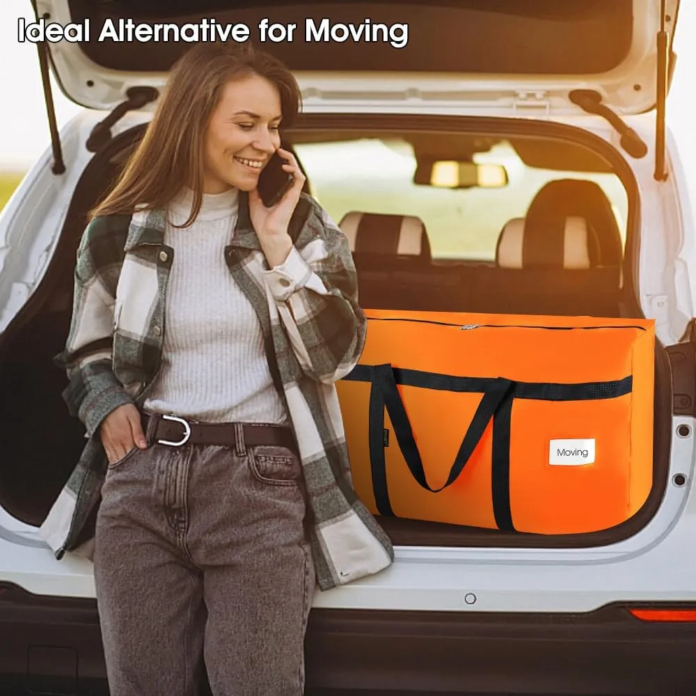 4 Pack Moving Bags Heavy Duty Extra Large 90L, College Packing Bags for Moving Clothes, Moving Supplies & Boxes with Zippers and Handles, Storage Bags Moving Totes Camping Essentials (Orange)